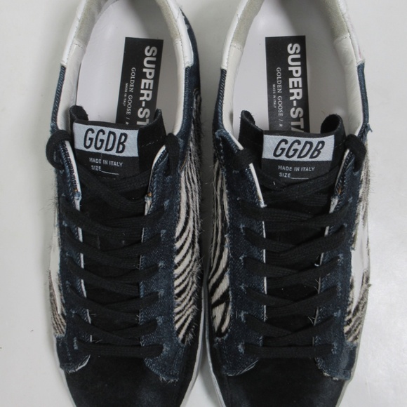 Golden Goose Limited Edition Super-Star Sneakers In Denim Zebra-Print 10 US - Picture 3 of 12